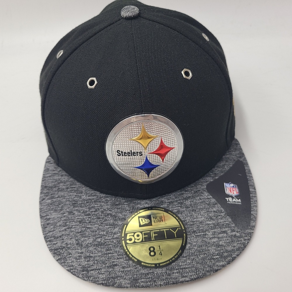 Pittsburgh Steelers Hat Fitted 8 1/4 New Era 59Fifty Black Gray NFL Football Men
